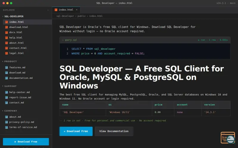 Screenshot of Use SQL Developer