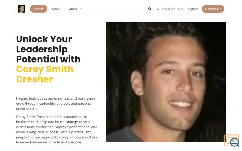Screenshot of Corey Smith Dresher, a launch using Odoo