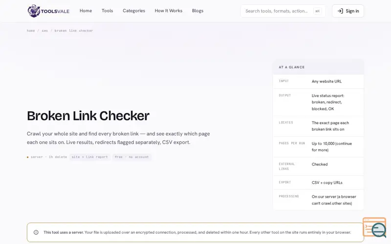 Screenshot of Broken Link Checker