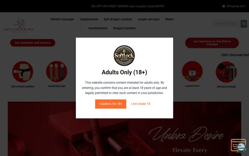 Screenshot of softlockmart.com, a launch using Click to Chat