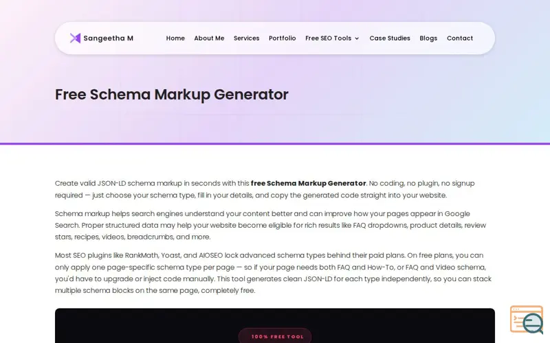 Screenshot of Free Schema Markup Generator