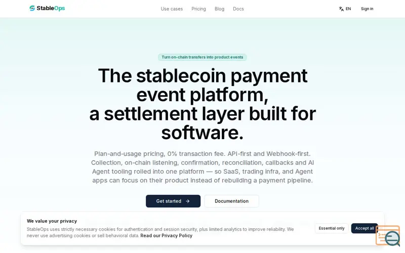 Screenshot of StableOps | Stablecoin payment and on-chain event platform · StableOps