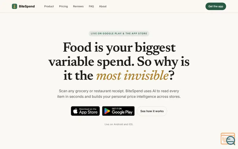 Screenshot of BiteSpend