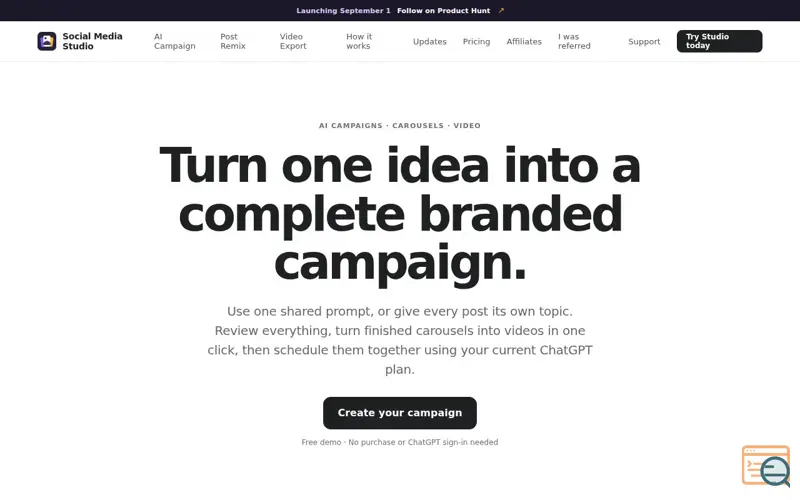 Screenshot of Create and Edit TikTok Carousels With ChatGPT | Social Media Studio, a launch using Crowdstax