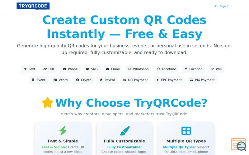 Screenshot of TryQRCode