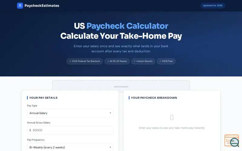 Screenshot of Paycheck Calculator 2026