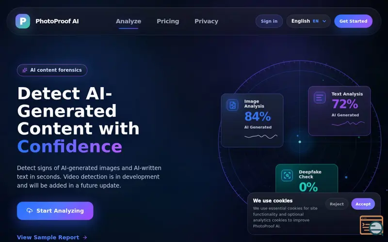 Screenshot of PhotoProof AI