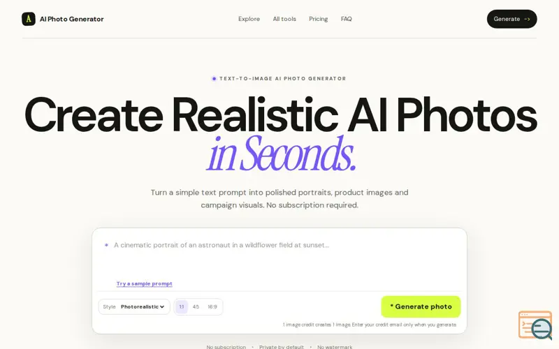Screenshot of AI Photo Generator