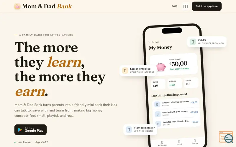 Screenshot of Mom & Dad Bank