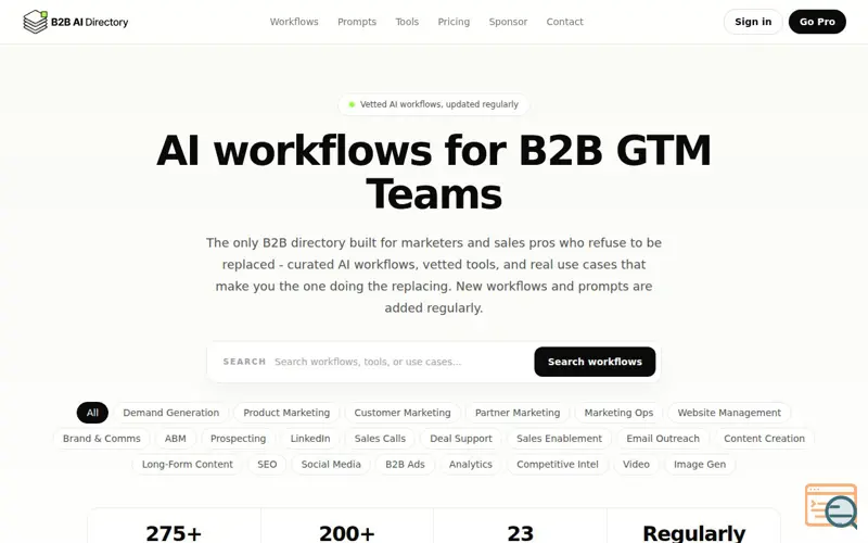 Screenshot of B2B AI Directory, a launch using PrivateEmail