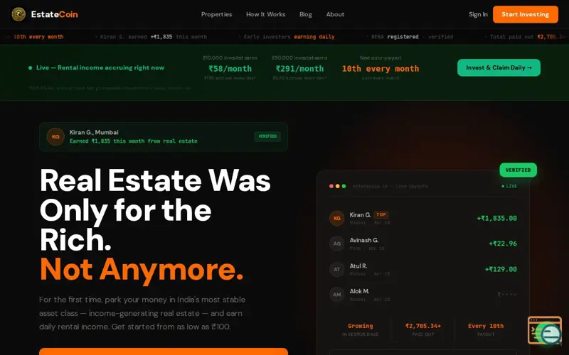 Screenshot of EstateCoin