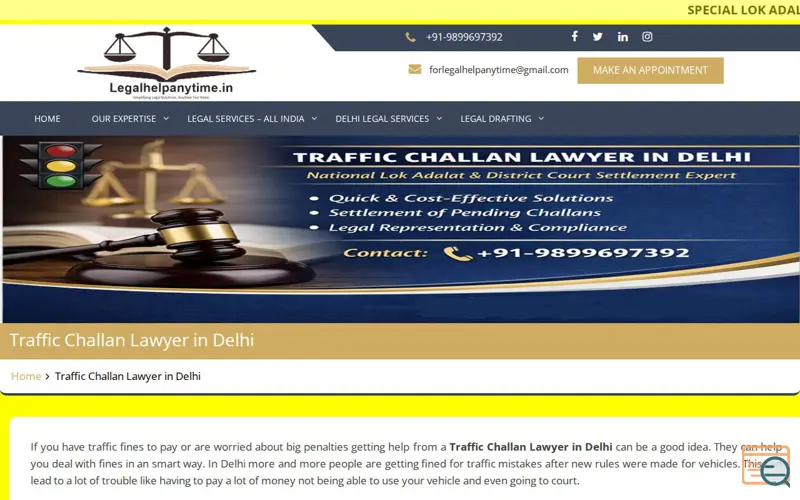 Screenshot of Best Traffic Challan Lawyer in Delhi