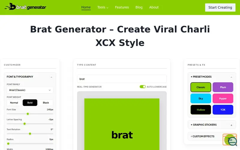 Screenshot of Brat Generator