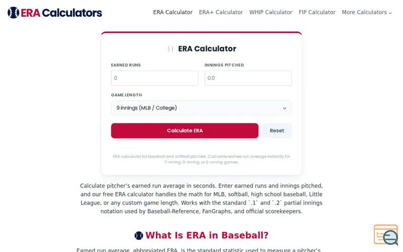 Screenshot of ERA Calculator