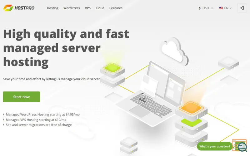 Screenshot of Hostpro, a launch using HelpCrunch