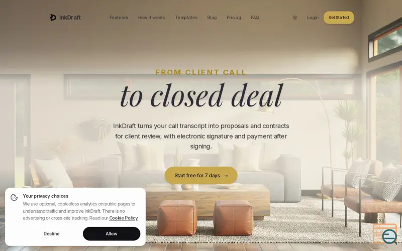 Screenshot of Sales Call to Proposal, Contract & Payment | InkDraft, a launch using Trigger.dev