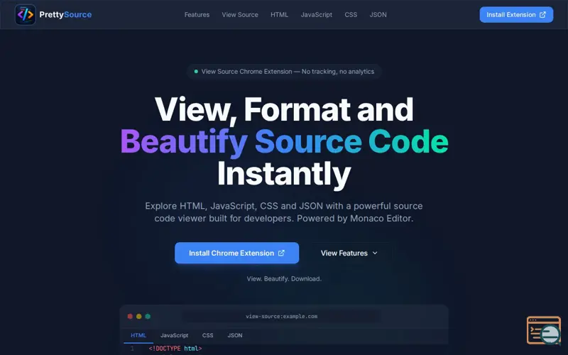 Screenshot of PrettySource - View Source for Chrome