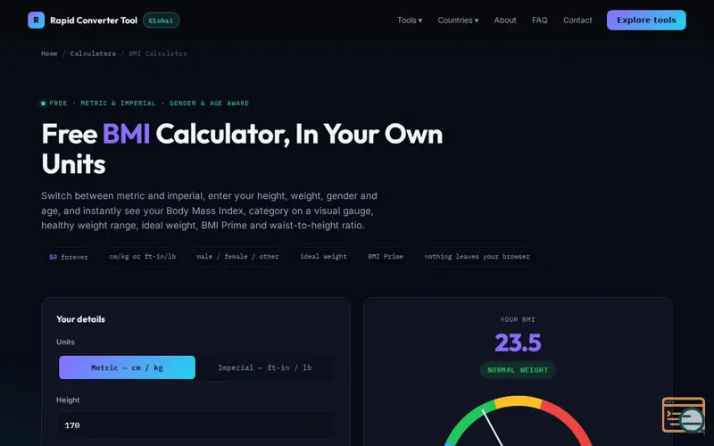 Screenshot of Global BMI Calculator