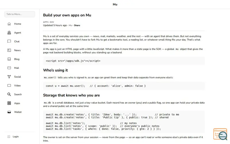 Screenshot of Build your own apps on Mu