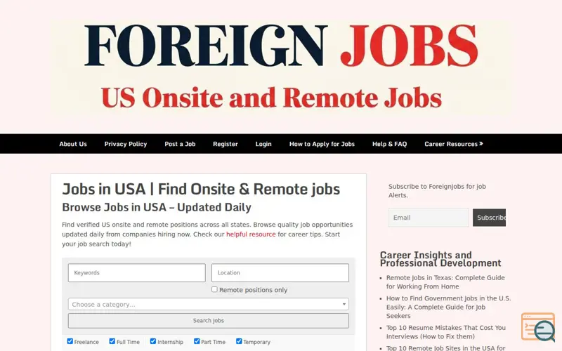 Screenshot of Foreign Jobs