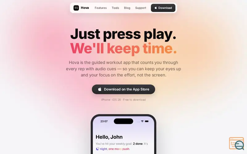 Screenshot of Hova — Guided Workout App with Audio Cues & Streaks