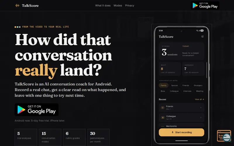 Screenshot of TalkScore