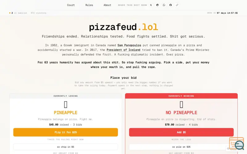 Screenshot of pizzafeud.lol