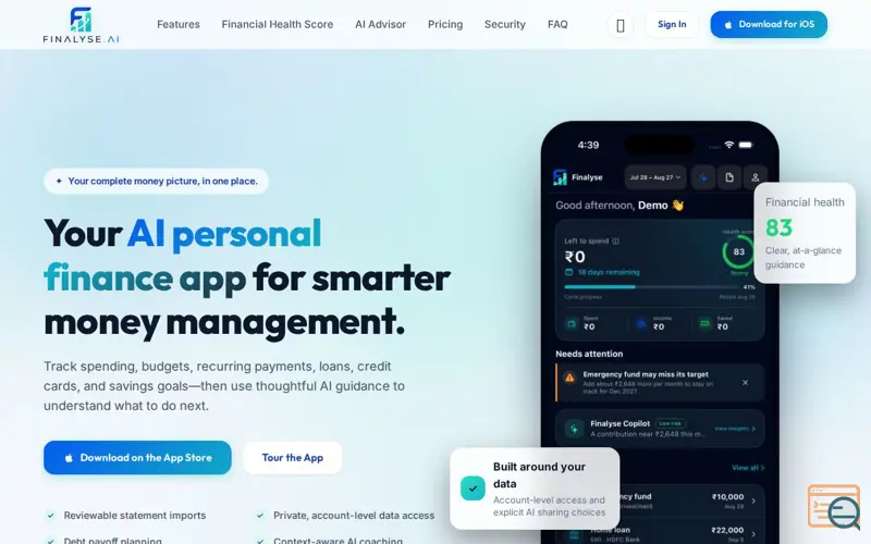 Screenshot of Finalyse.ai - The Intelligent Personal Finance App