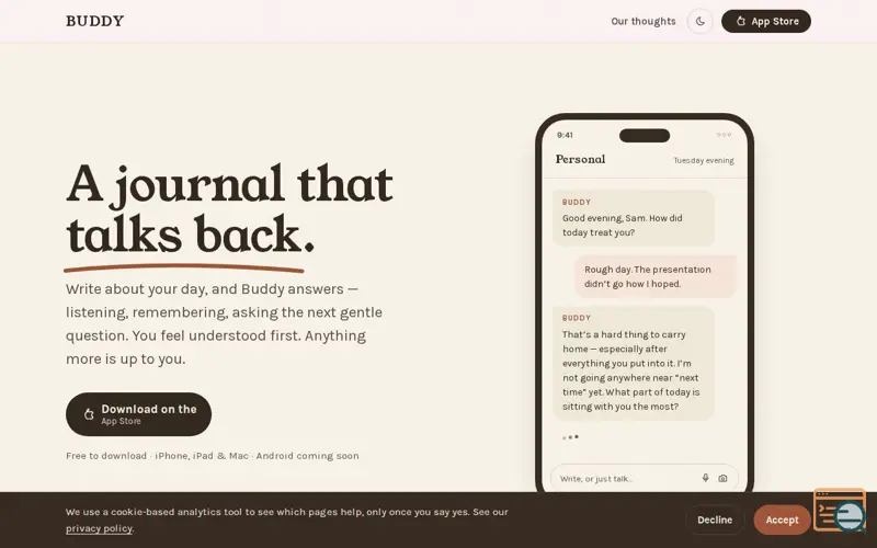 Screenshot of BUDDY — A journal that talks back