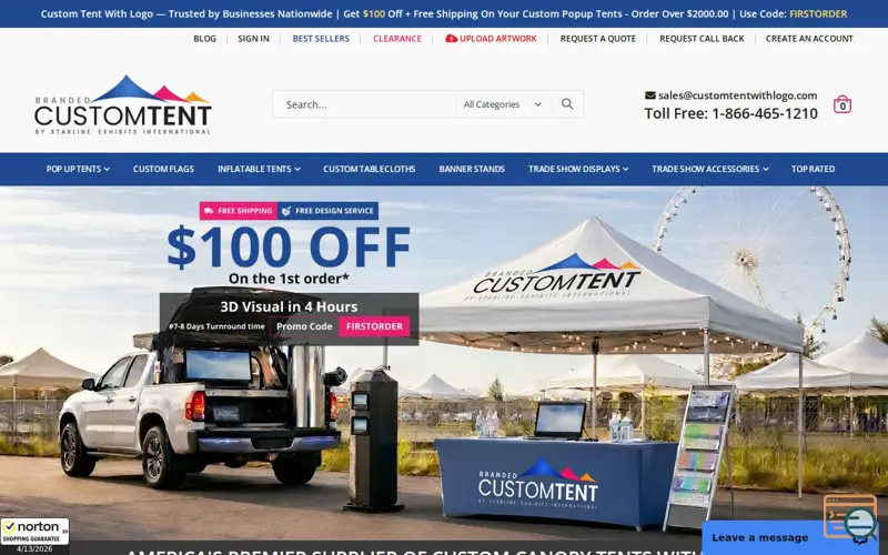 Screenshot of Custom Tent with Logo, a launch using LiveChat