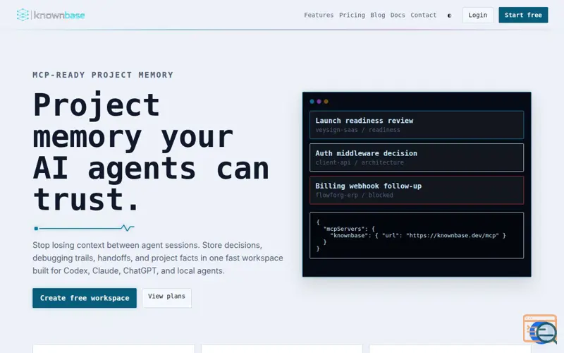 Screenshot of Knownbase — Project memory your AI agents can trust