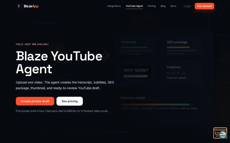 Screenshot of Blaze YouTube Agent