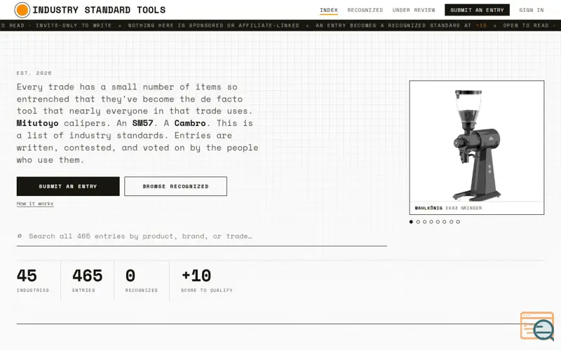 Screenshot of Industry Standard Tools