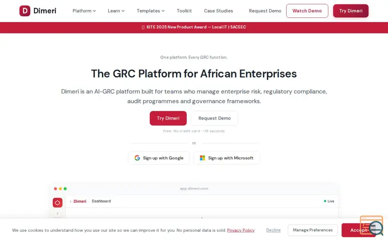Screenshot of Dimeri.ai