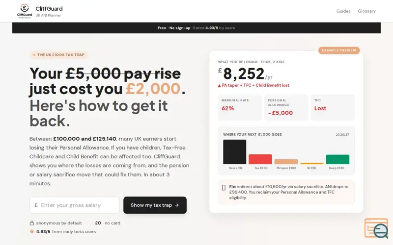 Screenshot of CliffGuard HENRY tax saving calculator, a launch using Abacus.AI
