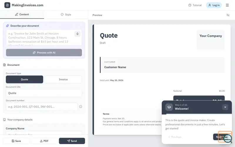 Screenshot of MakingInvoices.com