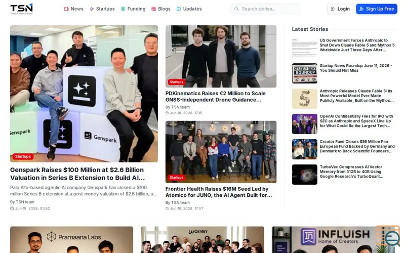 Screenshot of Today's Startup News