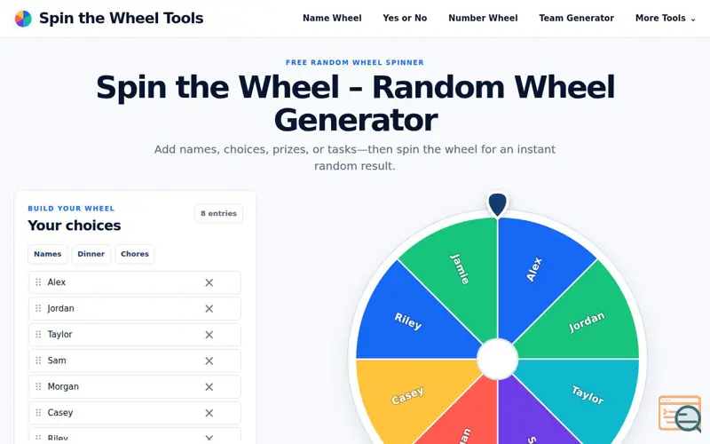 Screenshot of Spin the Wheel Tools