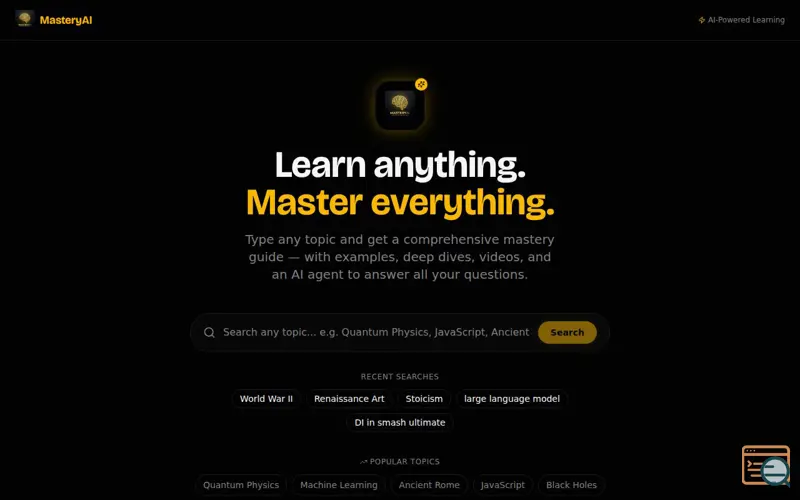 Screenshot of MasteryAI, a launch using DFINITY Internet Computer