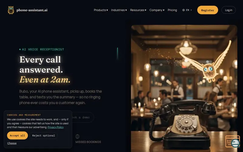 Screenshot of AI Phone Assistant for Restaurants & Hospitality — phone-assistant.ai