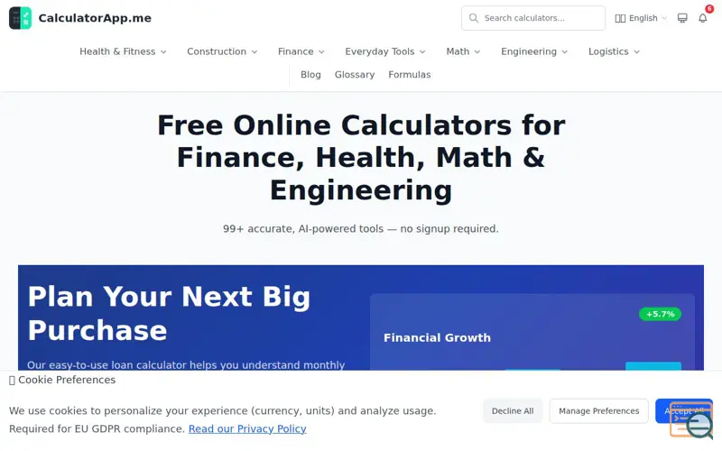 Screenshot of CalculatorApp.me, a launch using AntiSpamCloud