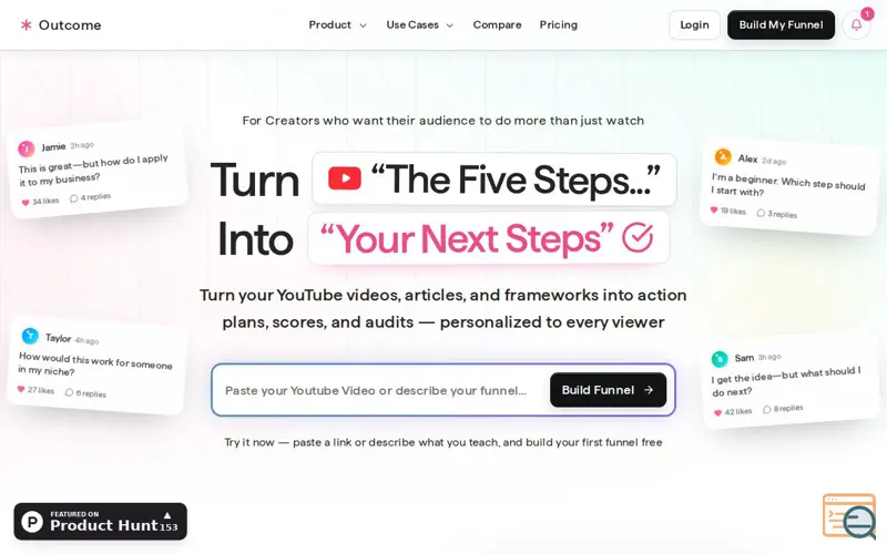 Screenshot of Outcome.cc - Turn Your Content Into a Personal Lead Magnet for Every Lead, a launch using Fernand