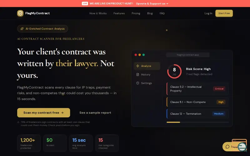 Screenshot of FlagMyContract, a launch using LogRocket