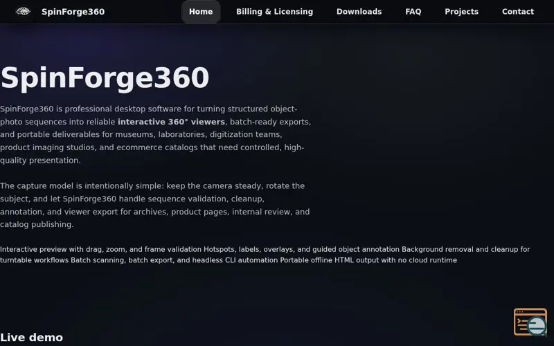 Screenshot of SpinForge360