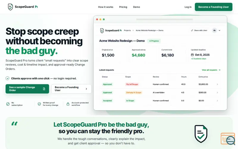 Screenshot of ScopeGuard — Stop Scope Creep