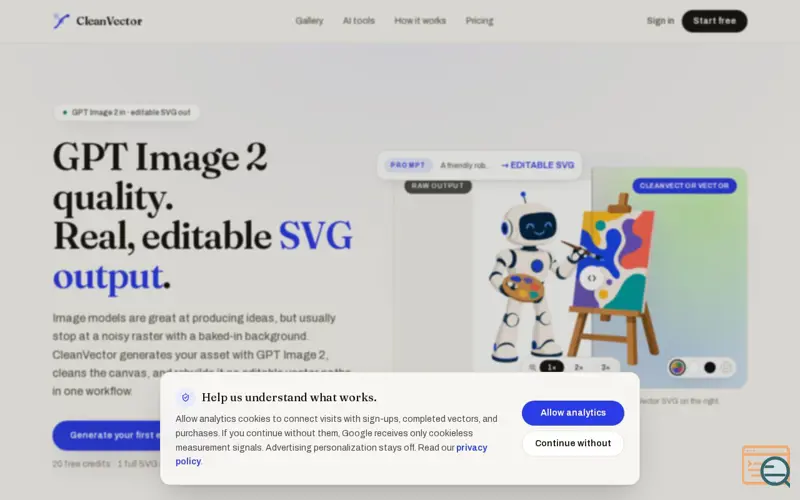 Screenshot of CleanVector | Crisp vector graphics from AI, at any resolution