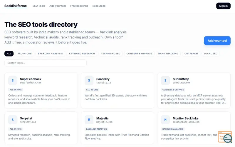 Screenshot of Backlinkforme — SEO Tools Directory