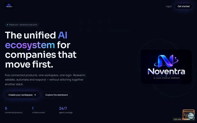 Screenshot of Noventra SaaS Startup company 