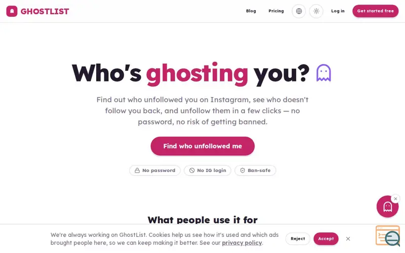 Screenshot of GhostList — See who doesn't follow you back on Instagram