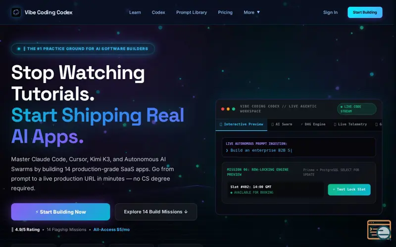 Screenshot of Vibe Coding Codex